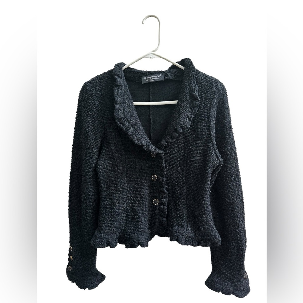 Le Diamant Noir Ruffle Trim Boucle Jacket